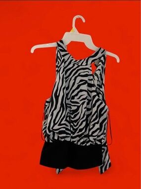 Zebra Print Racerback Tank Top - Black & White